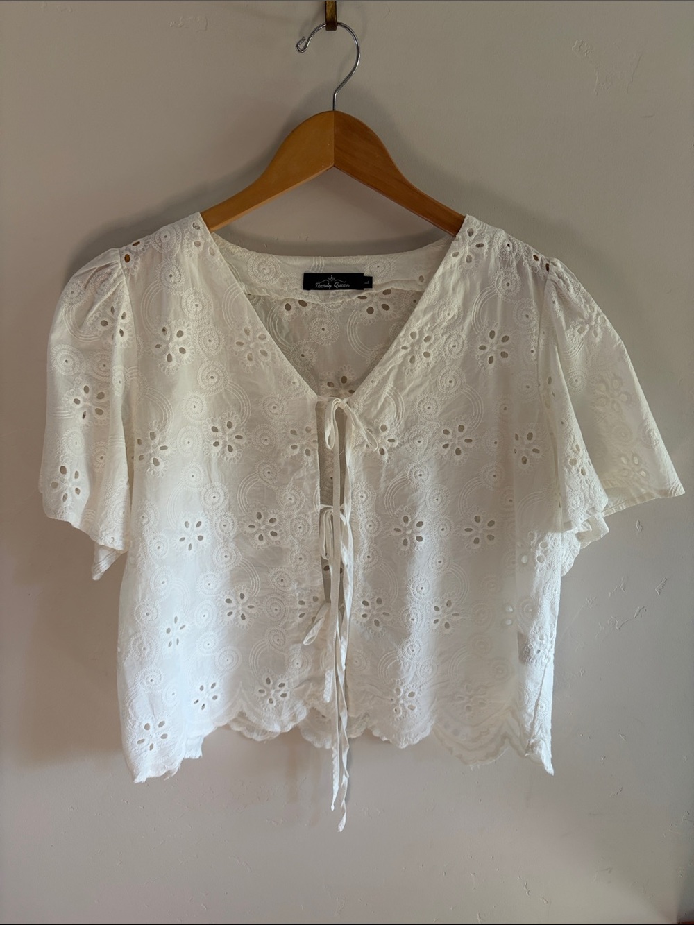 Sadie & Sage White Eyelet Tie-Front Blouse